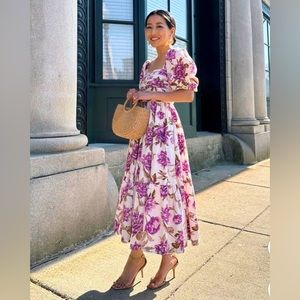 Emerson Poplin Midi Dress | Abercrombie & Fitch | Purple Floral in L (10-12)